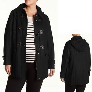 New! MICHAEL KORS Toggle-Front Hooded Black Coat Wool-Blend Plus Size 1X